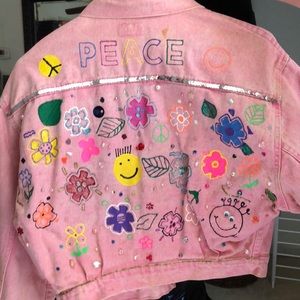 Vintage 80’s stone washed pink crop denim jacket